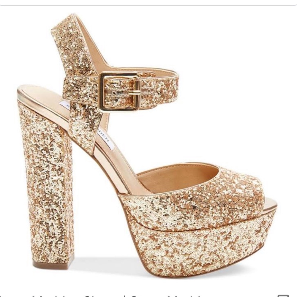 Steve Madden Gold Chunky Heels (Jillyy Platform)